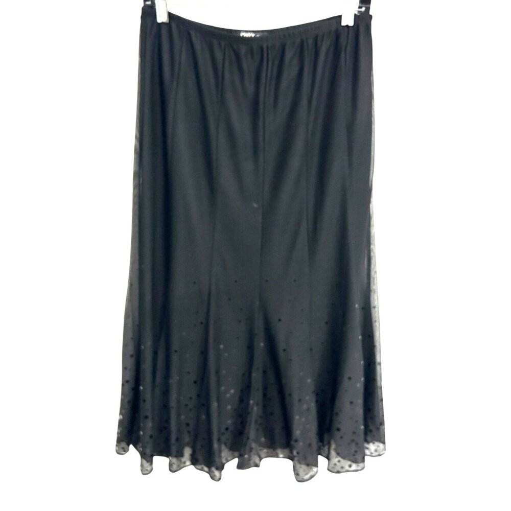 Onyx Nite Black Sheer Overlay Sequined Midi Skirt Size L Whimsigoth Witchy